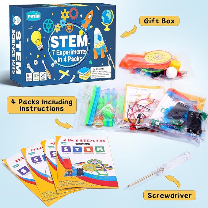 4 Set STEM Science Kits for Kids Age 8-12, 7-in-1 Science Experiments Crafts Projects Electric Motor Building Kit 8-10 9-12, STEM Toys for 6 7 8 9 10 11 13 Year Old Boys Girls Classroom Activity Gift