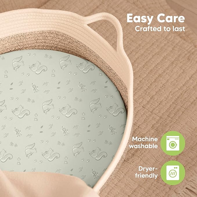2-Pack Baby Bassinet Sheets Girl, Boy - 33x17 Viscose Derived from Bamboo Bedside Mattress Fitted Bassinet Sheets, Compatible with Halo Bassinest Swivel Sleeper, Baby Delight, Graco (Pine Grove)