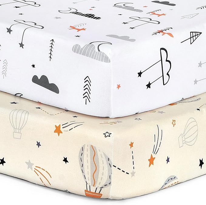 BROLEX Baby Fitted Crib Sheets: Kid Crib Sheets - Set of 2 for Toddler Standard Size Crib Mattress for Boys and Girls - Jersey Knit Crib Bed Sheets Starsmoon Balloon