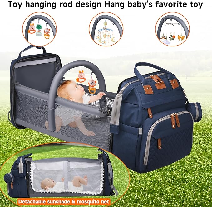 Baby Diaper Bags with Changing Station, Large Capacity Diaper Bag Backpack for Moms Dads with USB Charging Port,Travel Baby Bag with Pacifier Case & Stroller Straps(Up-Blue)