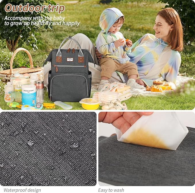 Diaper Bag Backpack:Baby Bag Large Tote Diaper bag for Boys and Girls, Men's Diaper Backpack, Women's Shoulder Mommy Bag, 2 Kids Nappy bag for mom and dad Gray