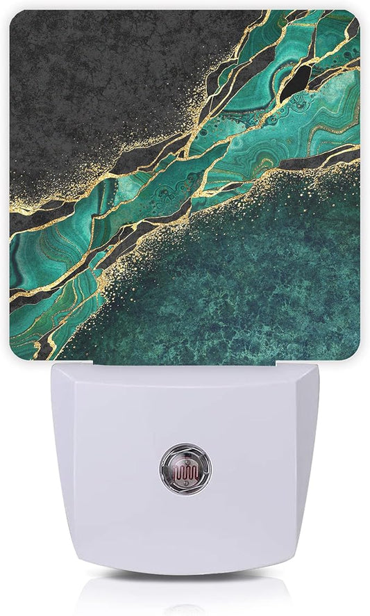 Green Marble Night Light,Golden Abstract Marble Veins Night Lights 0.5W Sleep Friendly for Boys Girls Led Night Light Dusk to Dawn Sensor Nightlight for Stairway/Hallway/Bedroom