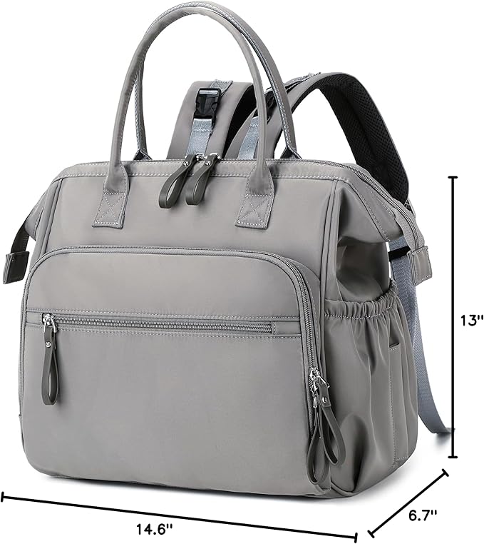 Convertible Diaper Bag Tote, Wide Open Top 14 Pockets Stylish Baby Diaper Bag with Stroller Buckle, Water-resistant (Grey, Large)