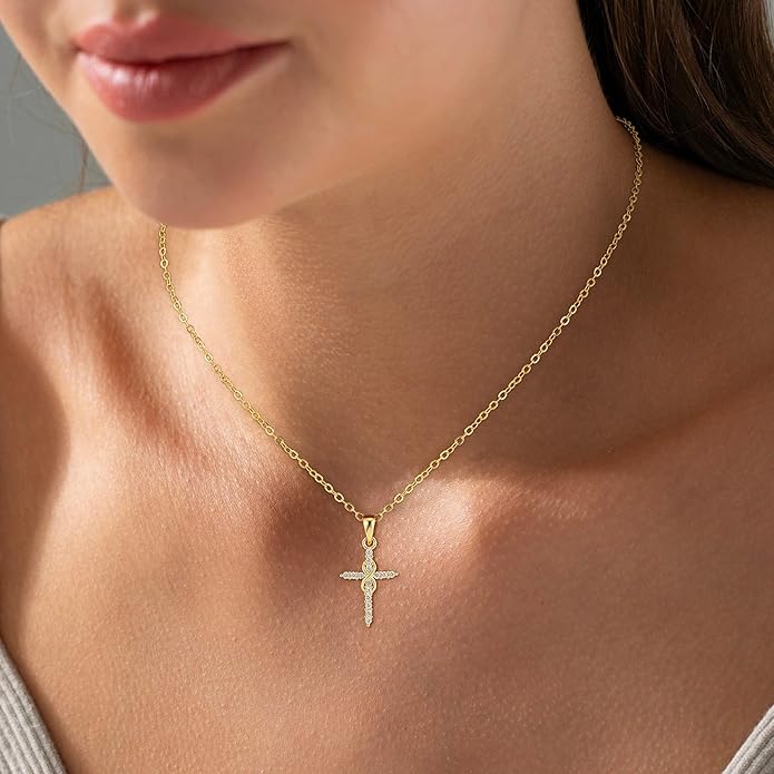 Cross Necklace for Women Trendy - Dainty 18K Real Gold Plated Minimalist Cross Necklace Non Tarnish Waterproof Trendy Cute Simple Small Necklaces Easter Christian Religious Faith Jewelry Gifts