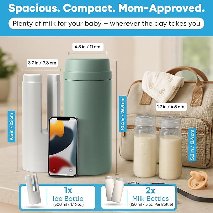 Portable Breast Milk Cooler Bottle: 30H Cooling Time, 2 x 150ml/5Oz BPA-Free, Durable Breastmilk Storage Bottles, Breastmilk Cooler, Travel Breastfeeding Milk Chiller for Baby