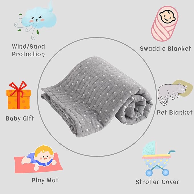 NTBAY 3 Layer Toddler Blanket, Muslin Cotton Jacquard Bed Blankets, Lightweight Thermal Baby Blanket, Super Soft and Warm Crib Blanket for All Seasons, Decoration Gift, 30"x40", Grey Dot