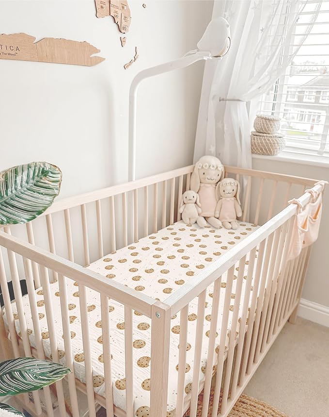 Crib Sheets for Baby Boy Girl 2 Pack, Fitted Crib Mattress Sheet 28" x 52", Muslin Toddler Bedding with Neutral Style, Nursery Bedding Essentials (Cookie & Light Khaki)