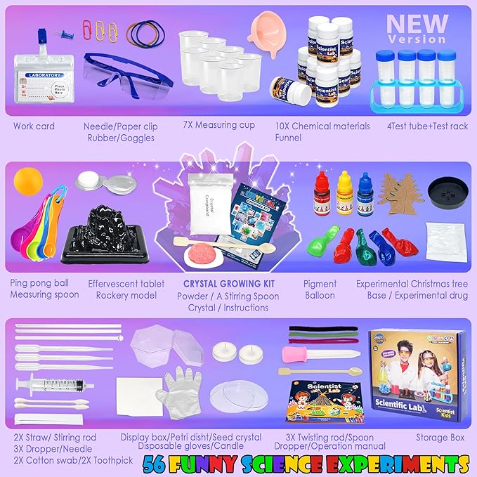 STEM Science Kits For Kids - 56 Science Lab Experiments For Teenagers Age 8-10-12-14 Volcano Crystal Growing Chemistry Projects,Educational Activities Toys Game For Boy & Girl Christmas Birthday Gifts