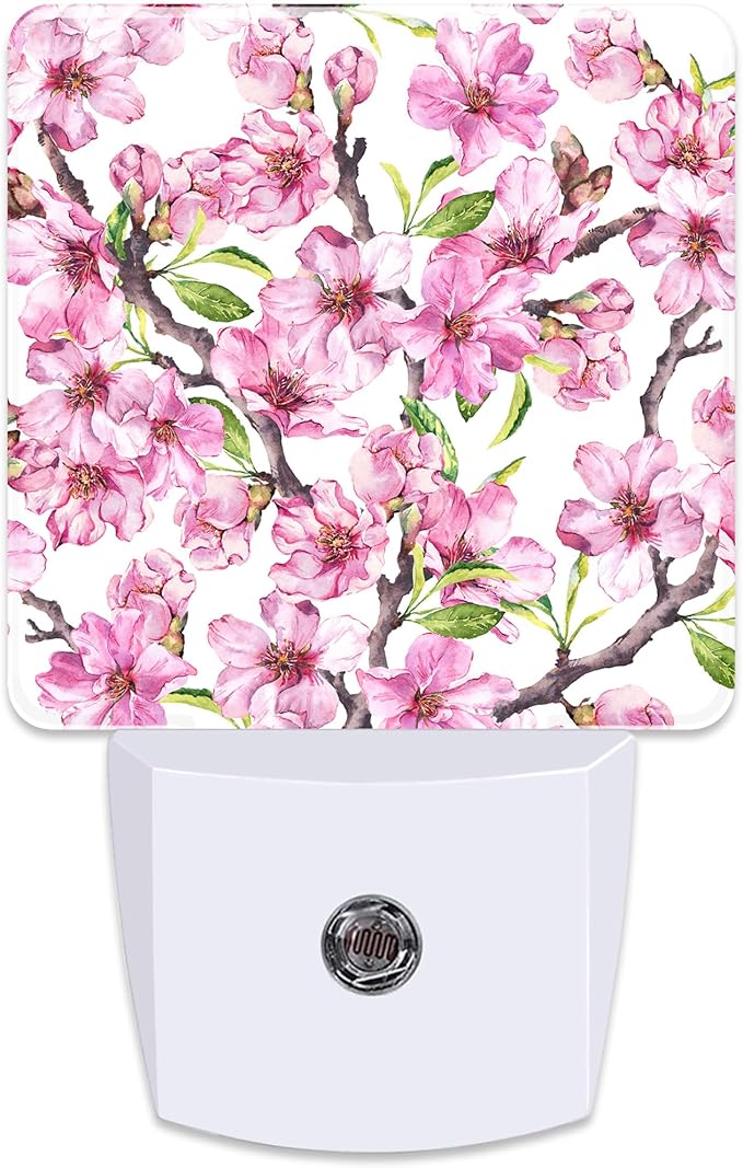 Spring Flowers Blossom Plug in Night Light with Auto Dusk to Dawn Sensor,Warm Night Lights for Boys Girls Bedroom Bathroom Hallway Kids Room Gifts