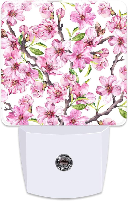 Spring Flowers Blossom Plug in Night Light with Auto Dusk to Dawn Sensor,Warm Night Lights for Boys Girls Bedroom Bathroom Hallway Kids Room Gifts