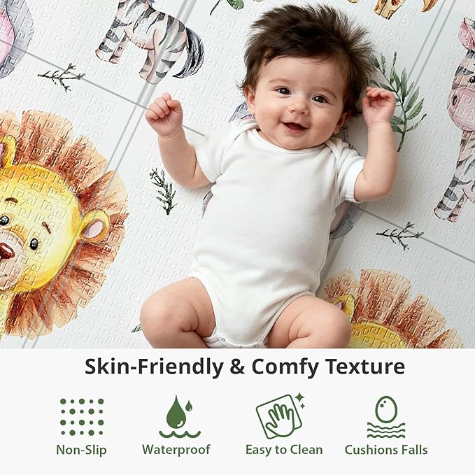 Baby Play Mat, 59 x 59 PlayMat Perfect for Use Baby Playpen, Foldable Soft Foam Babies Play Mat for Floor, Babies Activity Tummy Time Playmat, Kids Non Toxic Thick Mat for Babies, Toddlers, Infants
