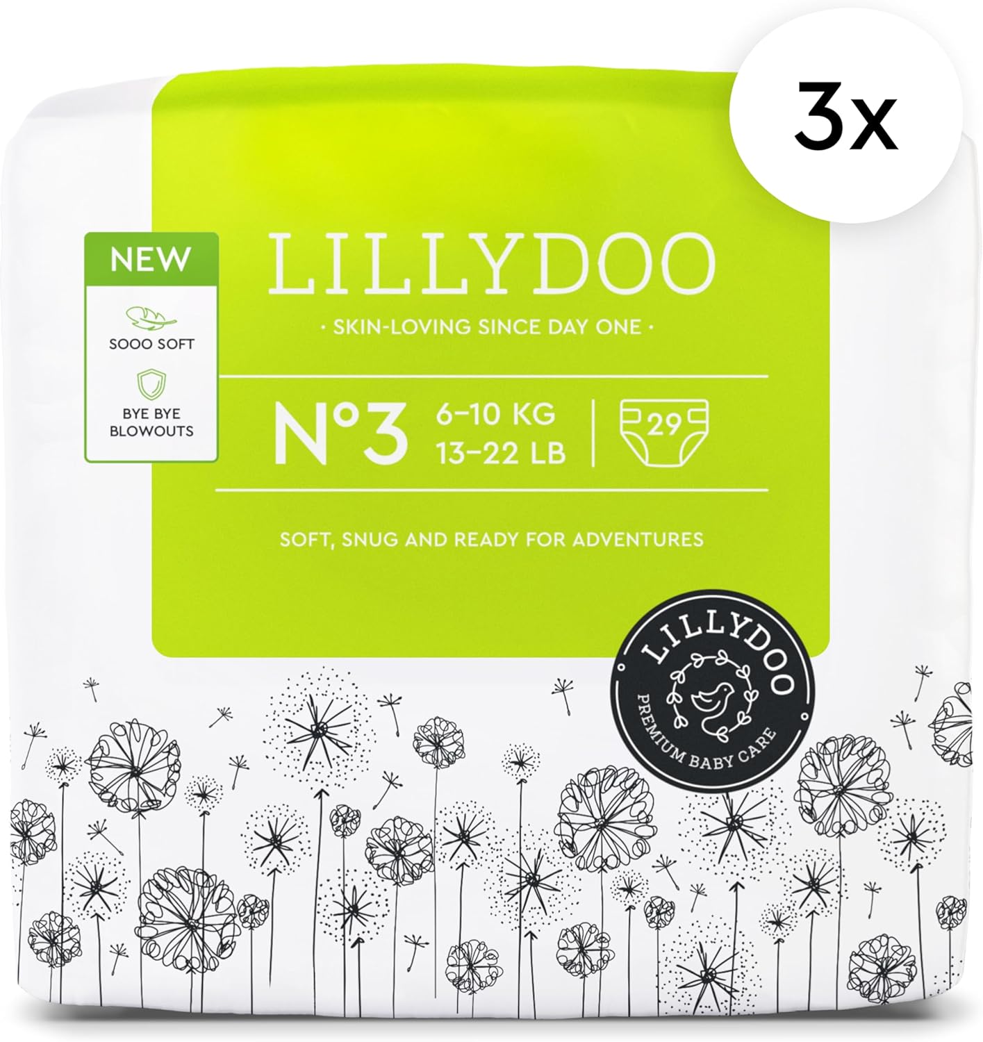 Baby Diapers - Size 3 (13-22 lbs), Half-Monthly Supply (87 Count), Leak Protection, Skin-Friendly, Ultrasoft, Perfume- & Chlorine-Free, Hypoallergenic, Dermatologist Tested, Oeko-TEX®
