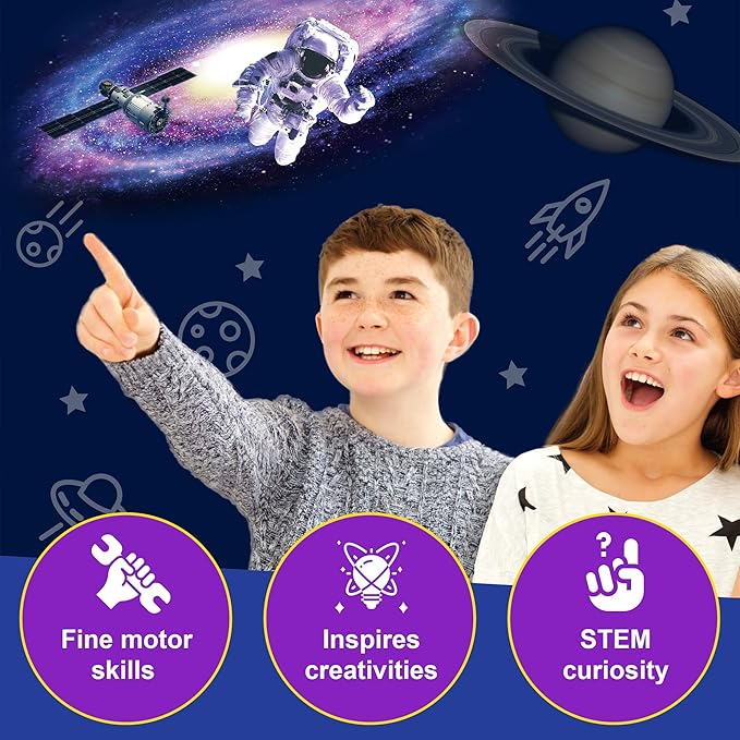 4M - STEAM Space Exploration - Build & Paint Solar System Planetarium Model, Assemble Space Toys Projector with Slides, Includes Glow Stars & Poster - Educational Science Planet Toys Kit, Kids Ages 5+