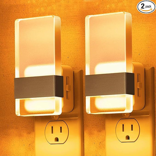 L LOHAS LED Night Light, Amber Night Lights Plug Into Wall, 2 Pack Dusk-to-Dawn Sensor Decorative Night Light, 0-100LM Dimmable Nightlights, Wall Sconce-Style Acrylic Nitelight for Bathroom, Hallway