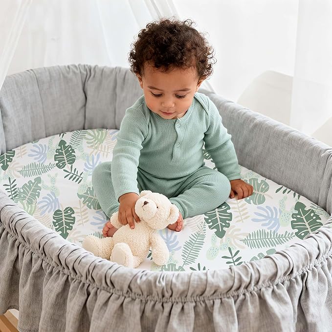 Baby Bassinet Sheets 3 Pack, Fitted Mattress Sheets for Boys & Girls, Ultra Soft Breathable, Universal Compatible with Halo Bassinest Swivel Sleeper(Sage Green, 32x16 Inch)