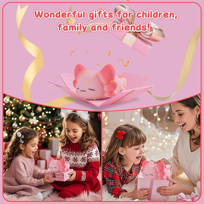 ZKLiLi Night Light for Kids Cute Axolotl Lamp,16 Colors+Tap+Remote+Silicone Kids Night Light,USB Rechargeable Axolotl Night Lights for Room Decoration, Girls