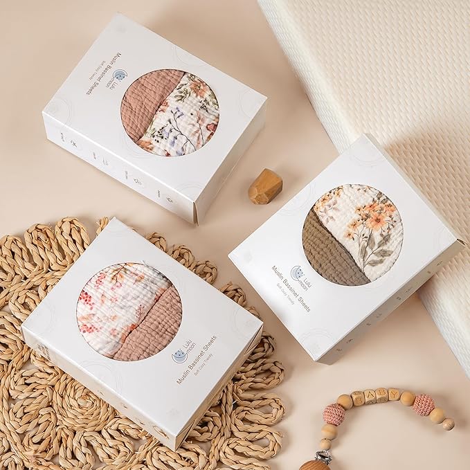 lulumoon Muslin Bassinet Sheets for Boys: Skin-Friendly Leaf Bedside Bassinet Sheets for Baby - Fitted for Bedside Sleeper Mattress