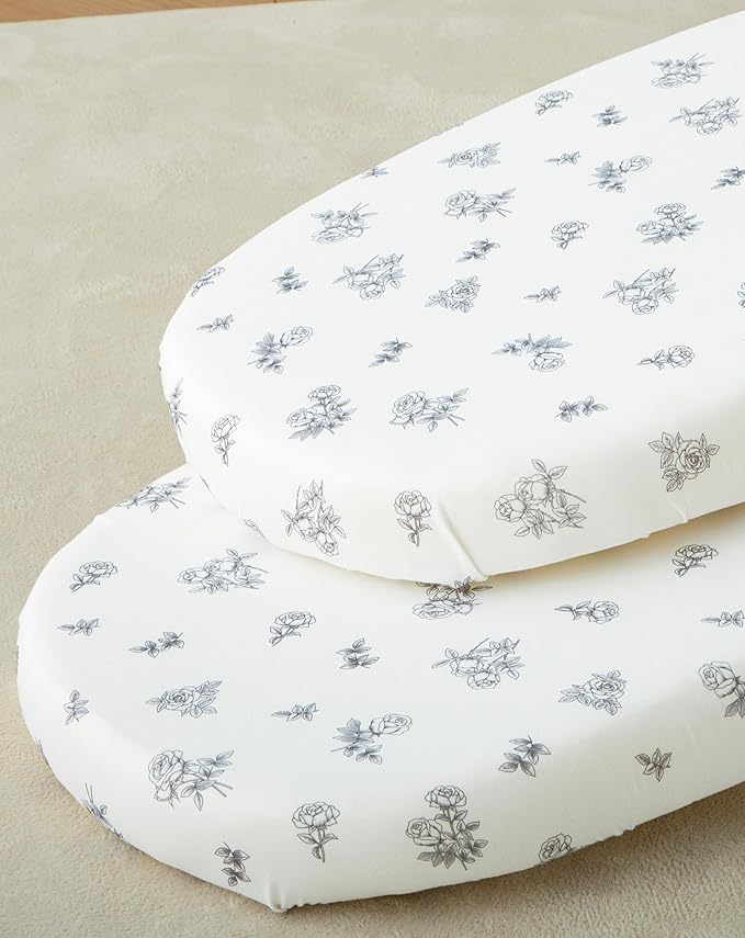 SDY Floral Bassinet Sheets 2pk Microfiber Jersey Bassinet Fitted Sheets for Boys Girls,for Rectangle, Round, Oval, Hourglass Mattress 32 "x 16"x 4"