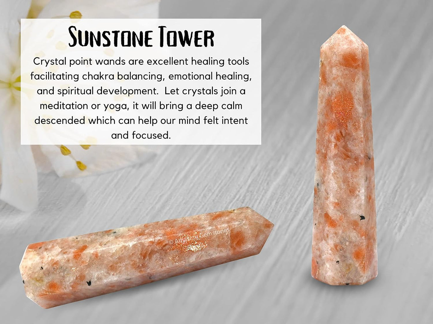 Amazing Gemstone Sunstone Crystal Towers - Natural Healing Crystal Point Obelisk for Reiki Healing and Crystal Grid (3 Inch)