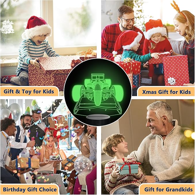 F1 Gifts for Boys Men, Formula 1 Racing Car 3D Illusion lamp Roadster Night Light for Kids Boys Bedroom Decor,16 Colors Changing Lighting Lamp with Remote Control