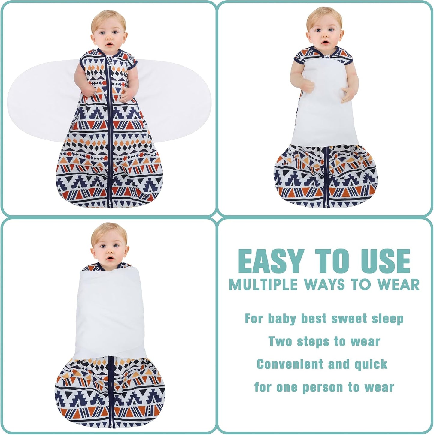 Newborn Sleep Sack Baby Swaddle,3-Way Adjustable Wearable Blanket,100% Rayon Cotton Swaddling Sleeping Bag，TOG 0.5 (Soccer & Triangles, 6-12 Months)