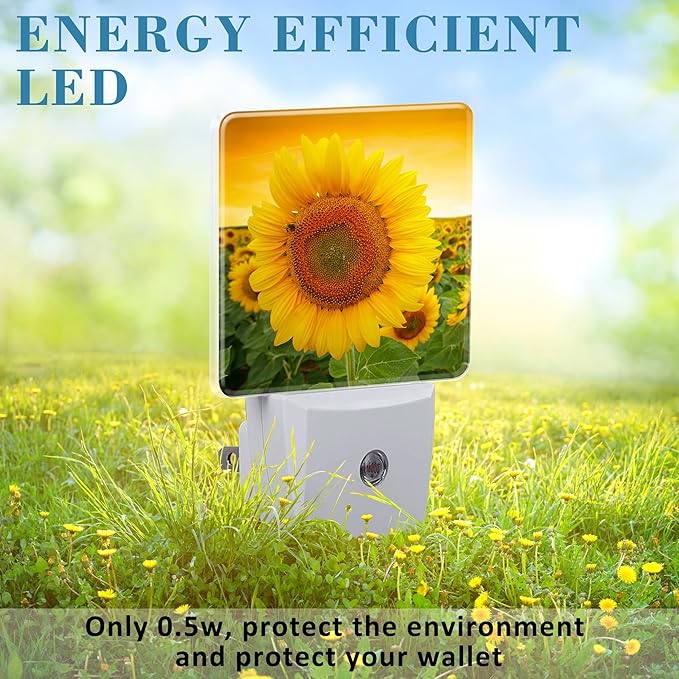 Plug in Night Lights Sunset Sunflower Field Nightlight Plug Into Wall Dusk to Dawn Sensor LED Night Light for Kid Girls Boys Women Men Room Decor, Hallway, Kitchen, Bathroom, Nursery, Stairs