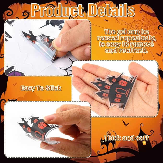 MARFOREVER 50 PCS Window Gel Clings Stickers Removable Reusable Thick Gel Clings Decals Stickers for Classroom Nursery Home Party Supplies Glass Decorations (Spooky Halloween)