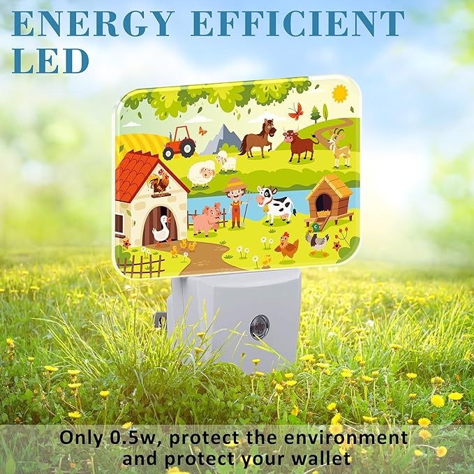 Cartoon Farm Life Night Light for Kids, Farm Animals LED Night Light Plug into Wall with Dusk to Dawn Sensor for Girls Boys Women Men Bedroom, Hallway, Kitchen, Bathroom, Stairs Decor