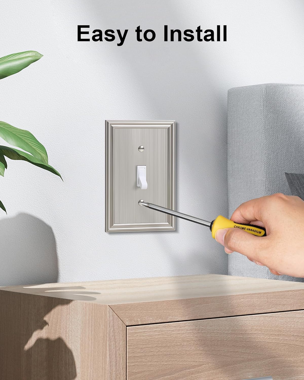 6-Pack Single Toggle Light Switch Cover Plate, Durable Solid Zinc Alloy Decorative Switch Plate Covers, Brushed Nickel 1 Gang Wall Plate, Corrosion Resistant