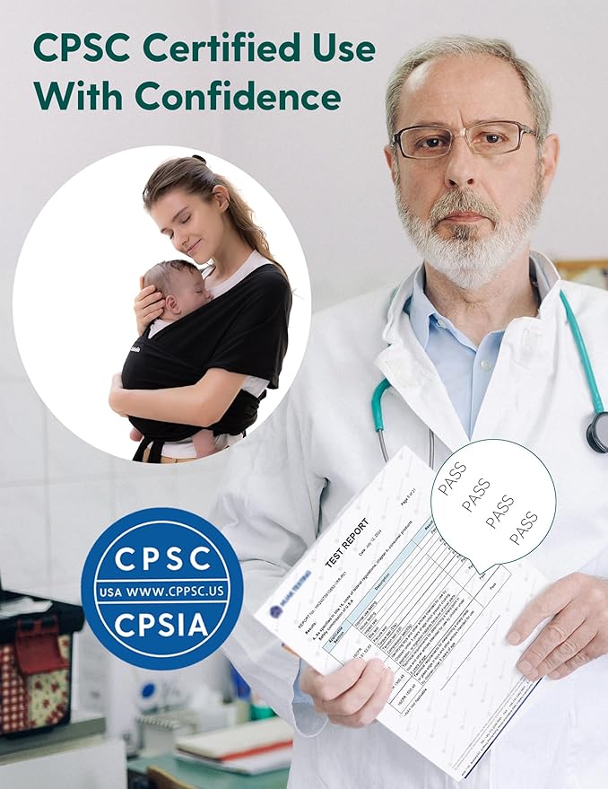 BABELIO Baby Wraps Carrier with Adjustable Buckle, Easy to Wear Lightweight Baby Carrier Newborn, Hands Free Toddler Infant Slings 7-35lbs Black