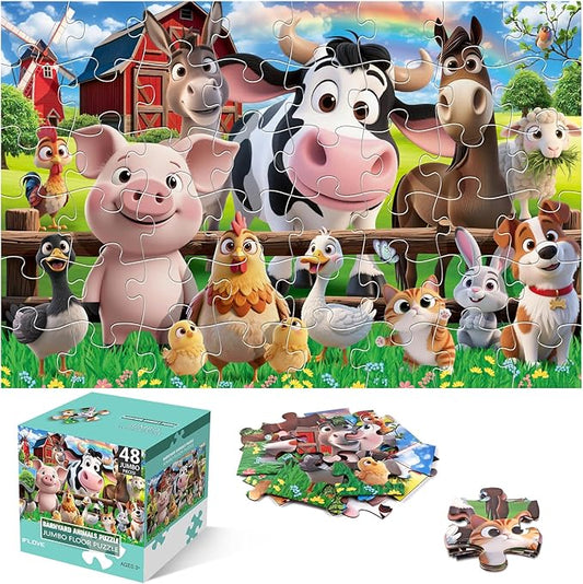 Jumbo Floor Puzzle for Kids,48 Pieces Farm Animals Puzzles for Toddlers 3-5,Large Barn Jigsaw Puzzles,Preschool Educational Animal Toys Gift for Boys & Girls Ages 4-8