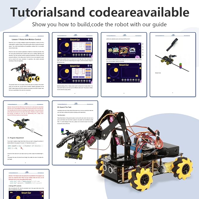ACEBOTT Robot Arm Expansion Pack Smart Car Starter Kit, Robotics Kit for Kids Ages 8-12 12-16, STEM Toys Coding Robot Kit for Teens & Adults(QD007)