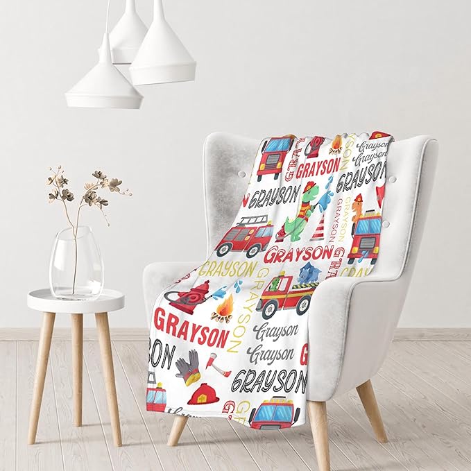 Personalized Baby Blanket for Girls Boys Kids Truck Dinosaur Custom Baby Blanket with Name Throw Birthday Gift for Toddlers Infants Shower Newborns Nursery Stroller Crib Bed Decor