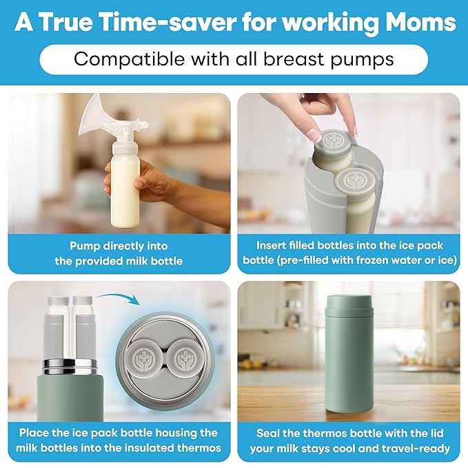 Portable Breast Milk Cooler Bottle: 30H Cooling Time, 2 x 150ml/5Oz BPA-Free, Durable Breastmilk Storage Bottles, Breastmilk Cooler, Travel Breastfeeding Milk Chiller for Baby