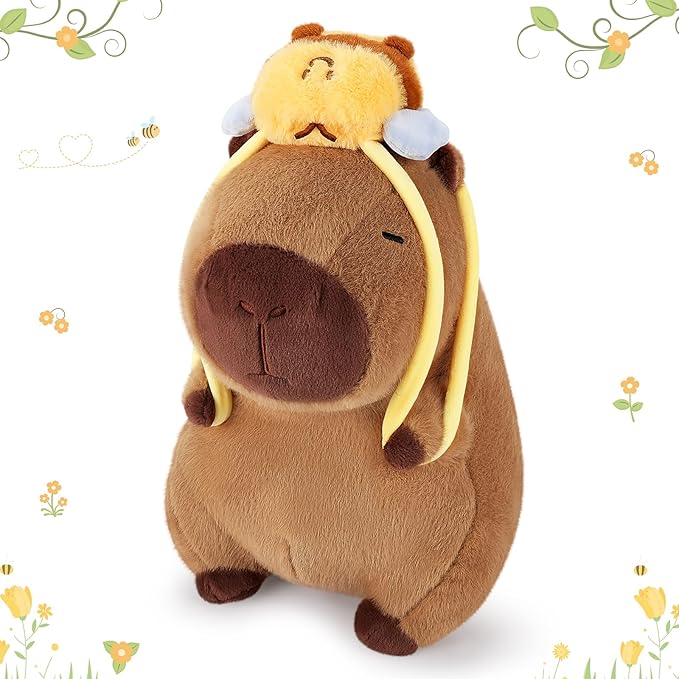 Achwishap Capybara Plush,Cute Plushies Capybara Stuffed Animal,Capybara Plush Toys,Kawaii Plushie Stuffed Toy with Bee Backpack Plushies Gift for Kids Adults Birthday(Capybara with Bee Backpack,10”)