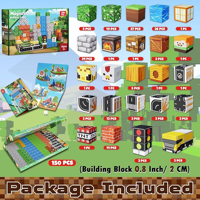 150 PCS Magnetic Blocks - Building Block for Kids Ages 4-8, Magnet Blocks Cubes Tiles Constructions Toys Girl Boy, STEM Educational Montessori Stacking Toy, Sensory Play Game Preschool Learning Gifts