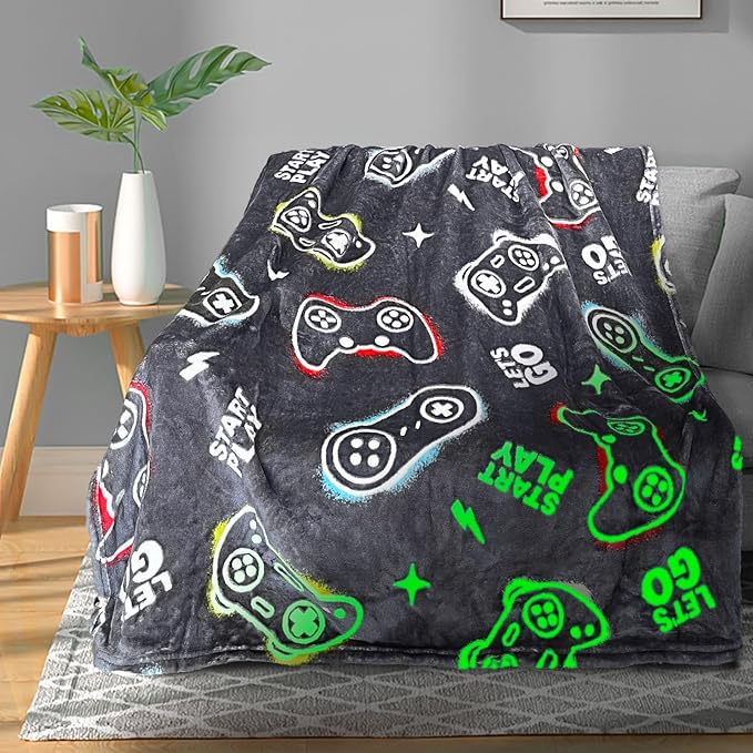 Gaming Blanket for Boys, Glow in The Dark Gamer Blankets, Gaming Gifts for Men, Cool Gamer Gifts for Teenage Boys, Birthday 50"x 60"