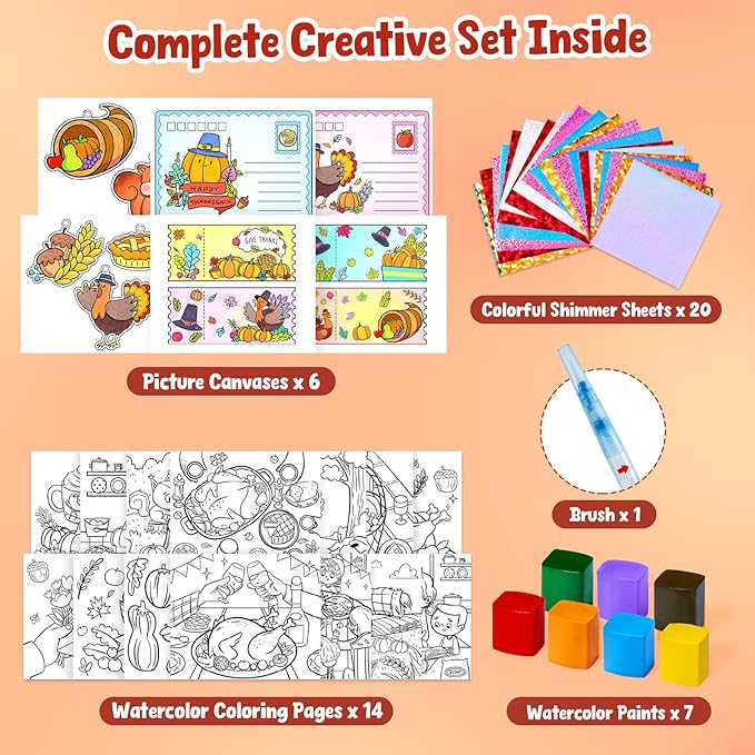 JoyCat Paint with Water Coloring Books, Art & Craft Activity, No Mess Art for Kids Ages 4-8, Craft Kits & Supplies, DIY Creative Activity, Presents for Girls & Boys (Thanksgiving)