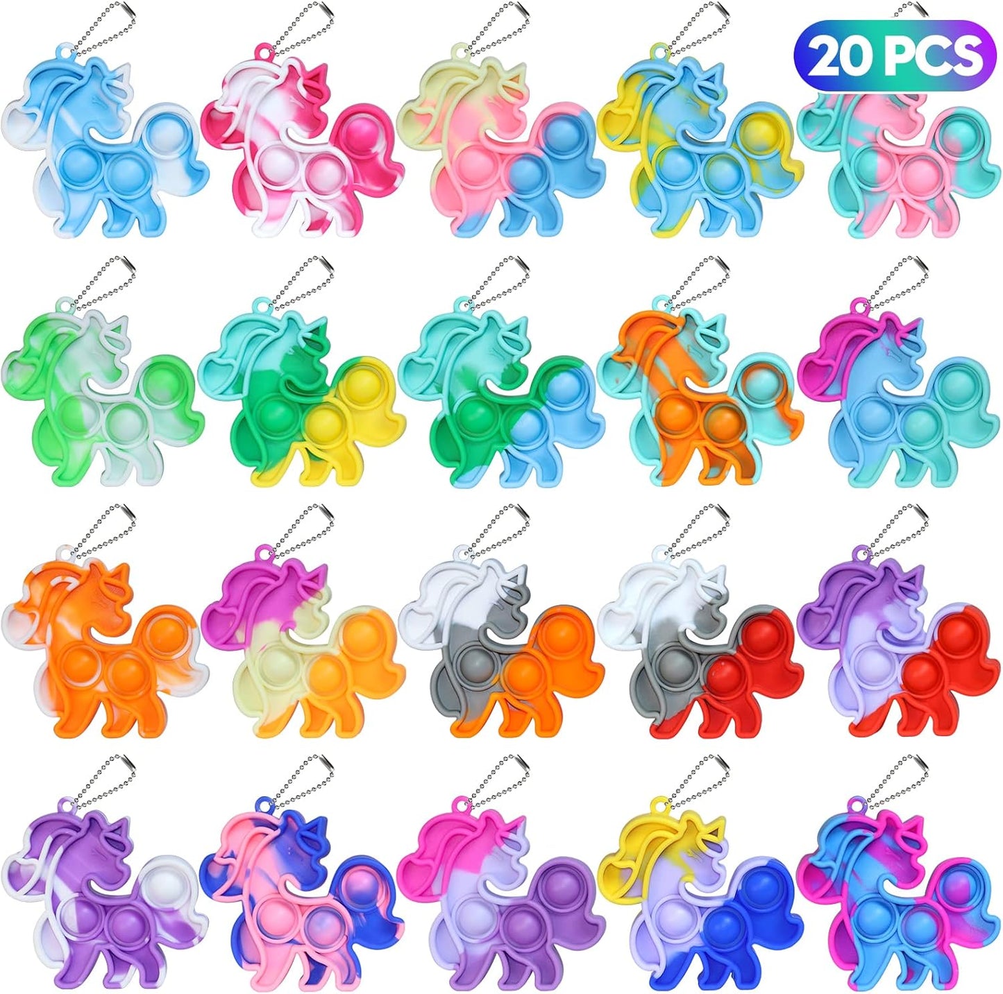 Pop Fidget Toys Bulk Its Unicorns Party Favors for Kids Mini Pop Keychain It Fidget Toy Pack Fidgets for Classroom Prizes for Kids Students Birthday Goodie Bag Stuffers Unicorns Gifts for Girls 20PCS