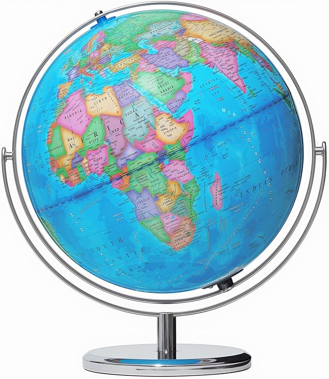 13" Illuminated Globes, 720° Spinning Globe with Touch Switch & Light Up Without Charging & 3 LED Lighting Modes for Classroom Education & Bedroom Decor, Inspire Geography Interest