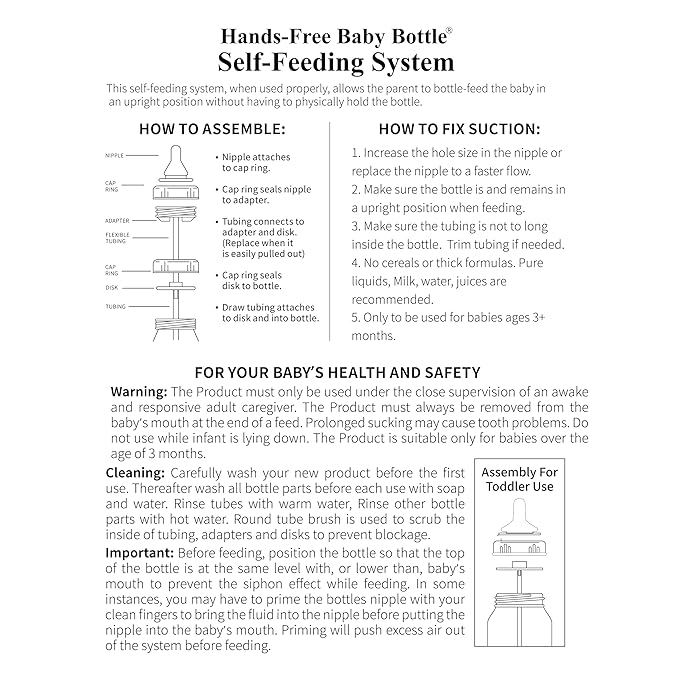 Hands-Free Baby Bottle - Anti-Colic Nursing System 4 oz Baby Bottle with Fast Flow Nipple/Teat 3m+ Infant with Tube Straw Feeding System for Toddler (2 Bottles - Blue)