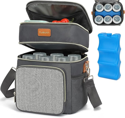 Double Layer Breastmilk Cooler Bag with Ice Pack Insulated Travel Bag for Baby Bottle Breast Milk Storage & Feeding Fits 6 Bottles Up to 9 Ounces Portable Leakproof Bottle Bag for Travel Daycare
