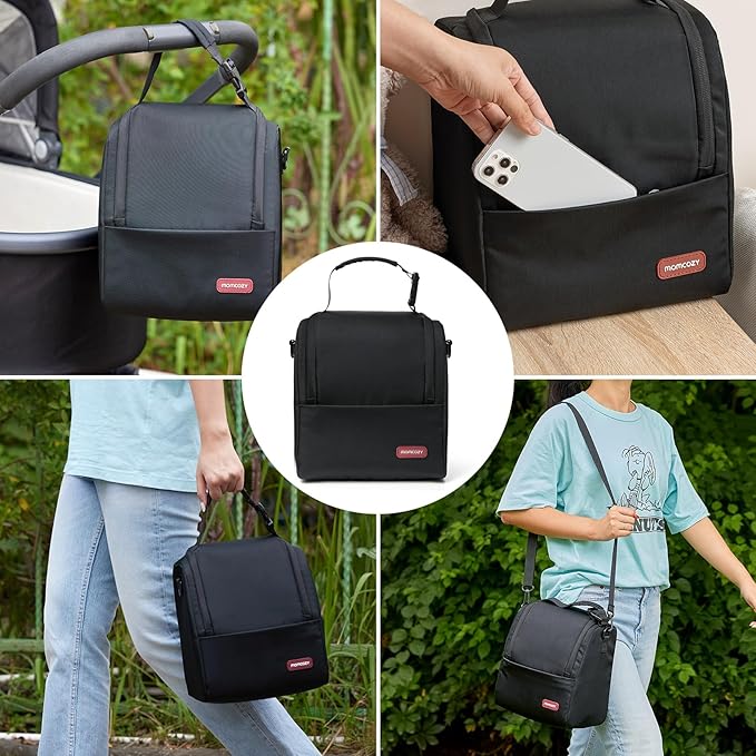 Momcozy Breastmilk Cooler Bag with Strap, Insulated Baby Bottle Bag, Fits 6 Baby Bottles up to 9Oz＆10H Long-term Cooling, XPE Insulation Layer, Food Grade PP Compartment for Nursing Mom Daycare