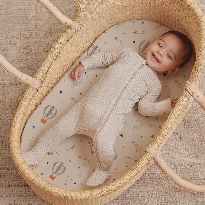 Stretch Fitted Bassinet Sheet Set BROLEX 2 Pack Cradle Sheets for Bassinet Pad/Mattress,Unisex Boys Girls,Ultra Soft,Starsmoon Balloon