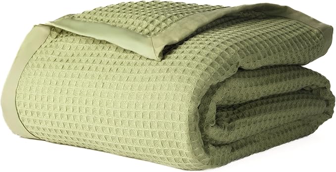 Salt Earth GOTS Certified 100% Organic Cotton Throw Blanket, 108"X90" Blankets & Throws for Bed, Throw Blanket for Couch,Modern & Cozy Blanket, All Seasons, Waffle Blanket, Soft Blanket (Mosstone)