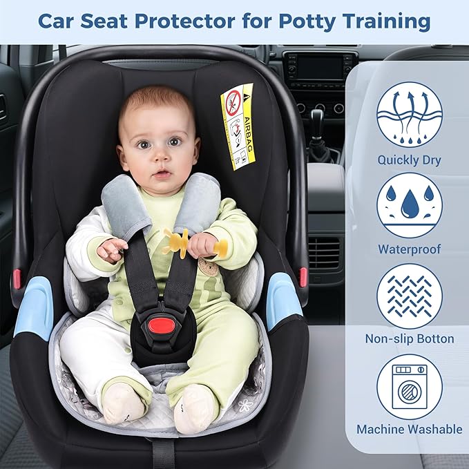 COOLBEBE Car Seat Protector for Potty Training, 2 Pack Dry Waterproof Car Seat Liner Toilet Training with Anti-Slip Backing, Baby Infant Toddler Piddle Pads Cover Pad for Strollers, Carseat (Grey)