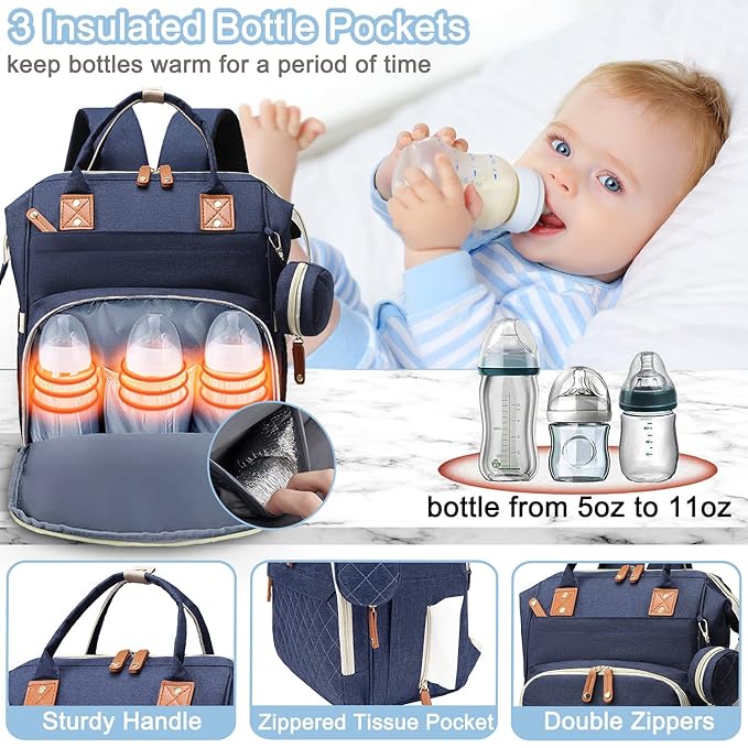 Diaper Bag Backpack Baby Bag, Baby Girl Boy Diaper Bag for Dad Mom with Pad, 16 Pockets, Pacifier Case, Large Diaper Bags Unisex for Travel (Blue)