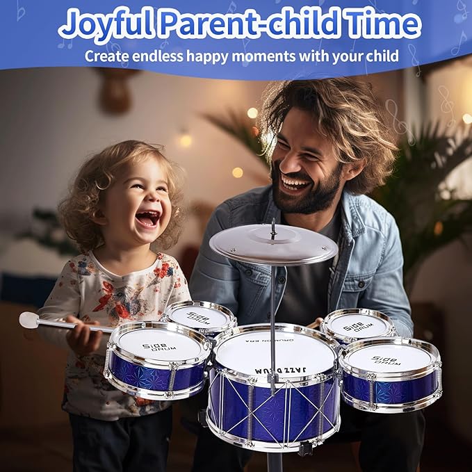 Tinylife Kids Drum Set, Toddlers Musical Toys Drum Kit with 5 Drums, Stool, Sticks and Cymbal Kids Musical Instruments Toy Set for 2 3 4 5 Year Old Boys Girls Gifts