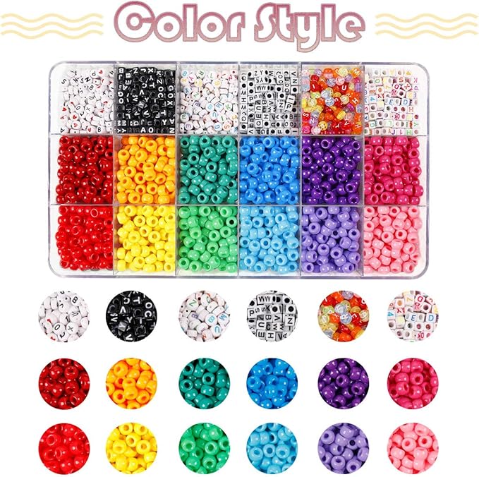 1720+pcs Pony Beads Kit 1830pcs 6 Style Letter Alphabet Beads Rainbow Plastic Pony Bead Bulk Multicolor Kandi Bead Elastic String DIY Crafts Jewelry Making Kit for Bracelets Necklaces
