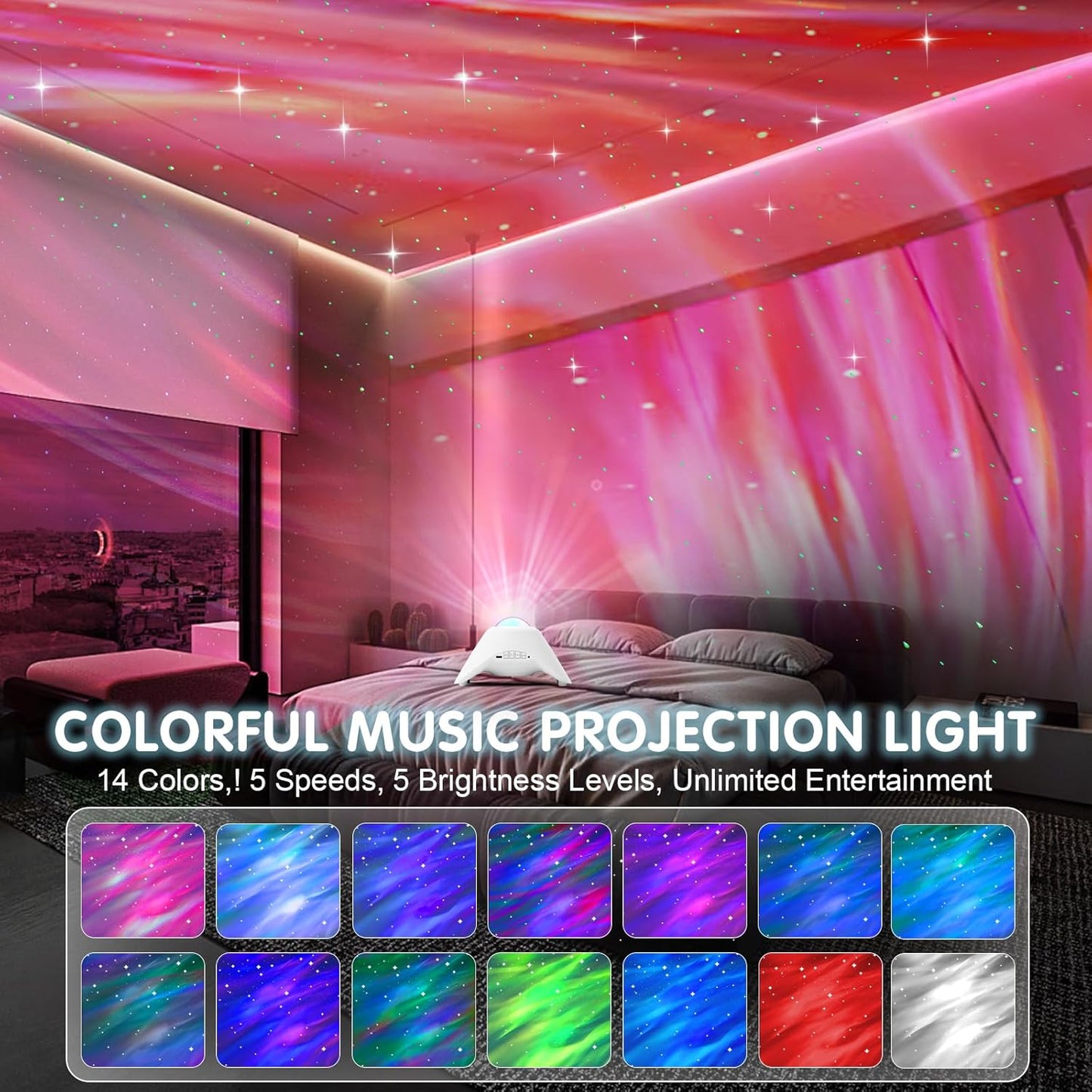 Galaxy Projector, Star Night Light Projector with Bluetooth Connection for Music and Timer and Remote Control for Kids Adults Bedroom Party Bar Decoration (White)